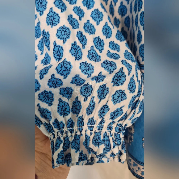 J.Crew Womens Block-Print Artist Top Size XS Blue Floral Ruffle Preppy Spring - Picture 4 of 8